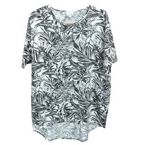Lularoe Irma Womens Small TROPICAL PLANT High‎ Low Tunic Top Shirt Black White